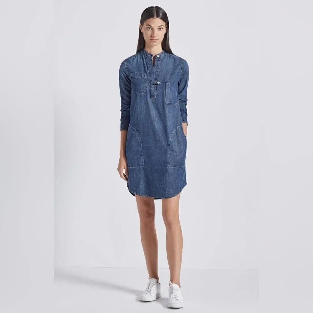 Current Elliott The B50 Dress Denim Chambray Shirtdress XS Mandarin Collar